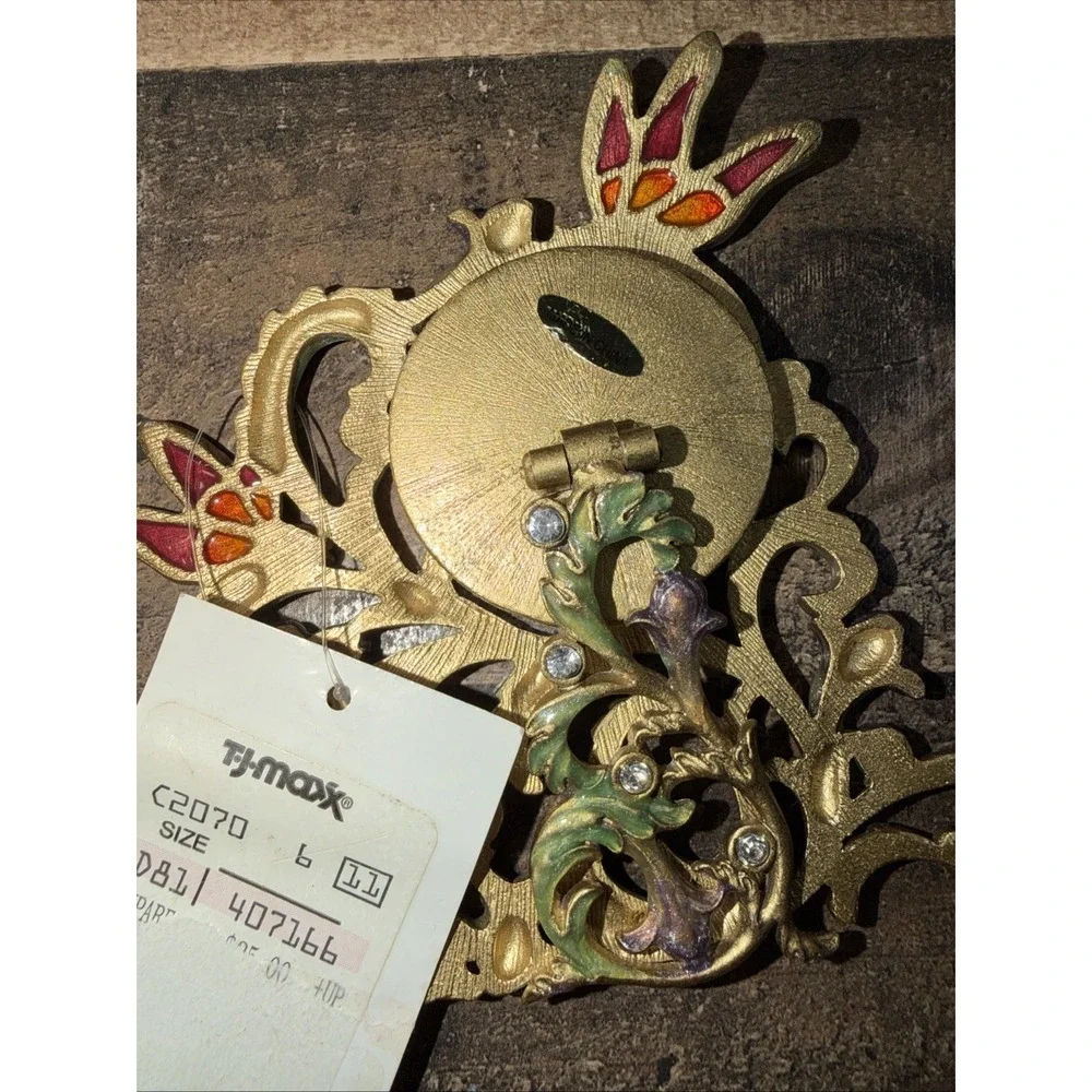Vintage Jeweled Enamel Dragonfly Desk Clock Gold Tone Floral Tested New Battery